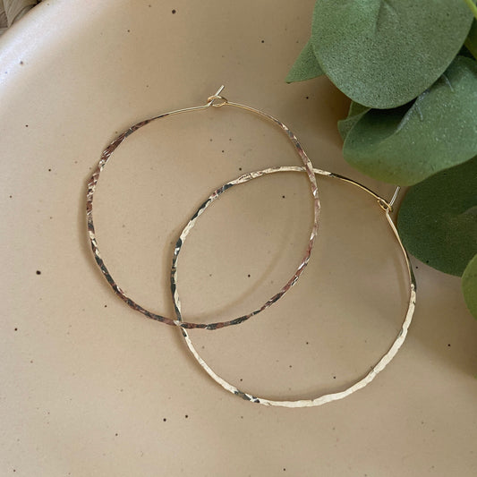 Gold Hammered Hoops